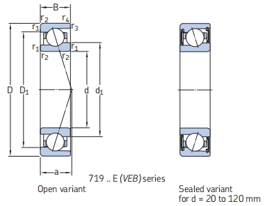 角接觸球軸承，品牌：SKF，尺寸圖1